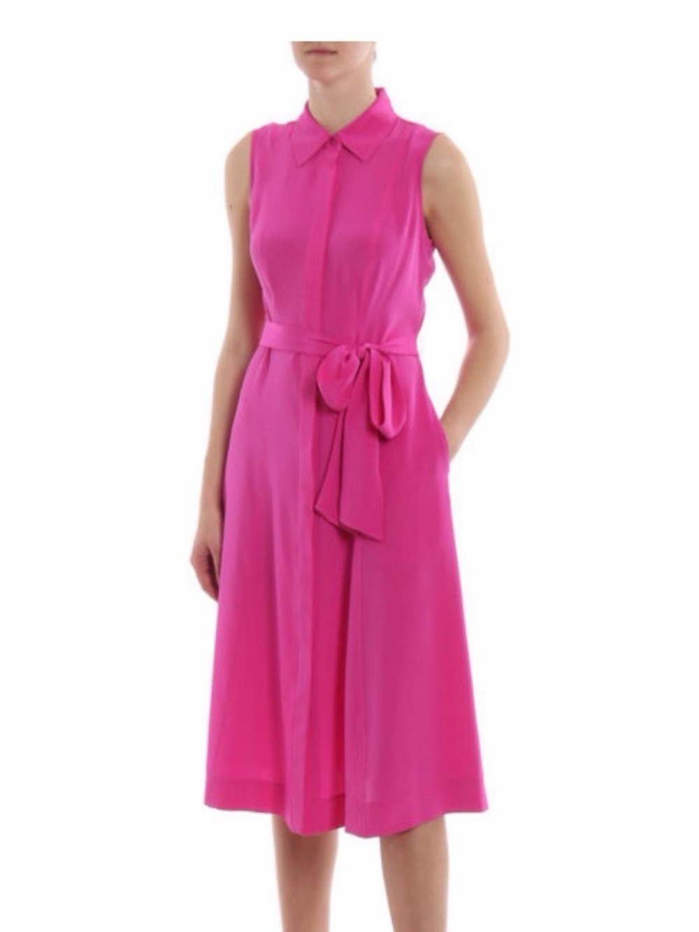 Diane Von Furstenberg Demi Silk Crepe de Chine Midi Dress in Fuchsia